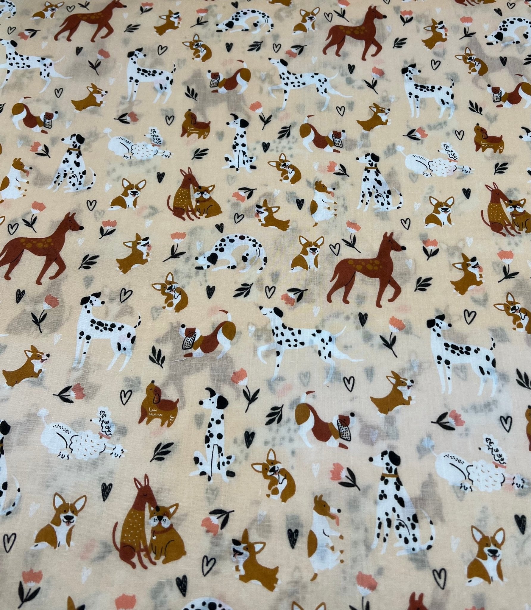 Dogs Daisies Printed Poly Cotton 90 GSM 80/20 44 Inch Non Stretch - T9 Fabrics